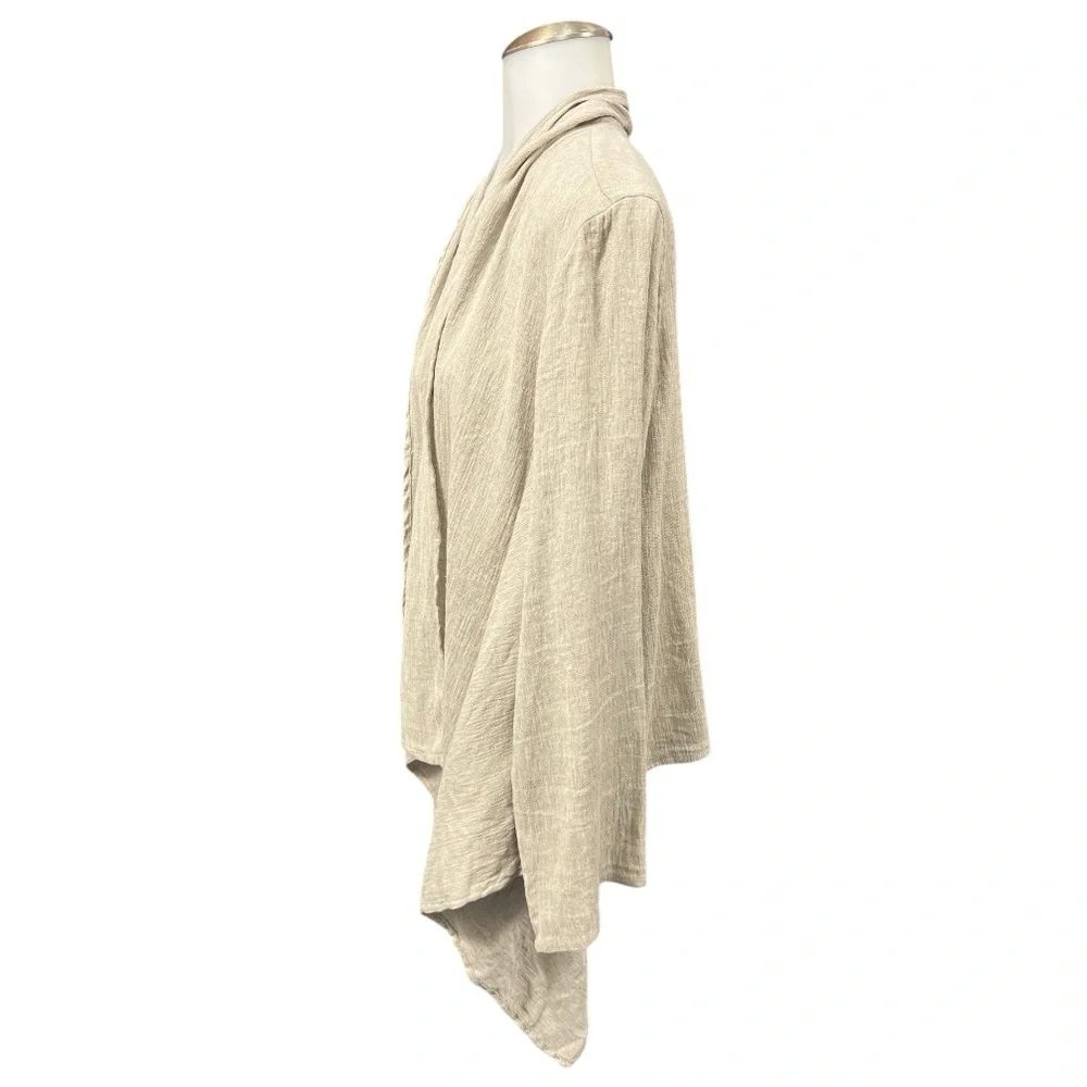 Eileen Fisher XL Coastal Linen Cotton Blend Open Front Drape Cardigan Lagenlook
